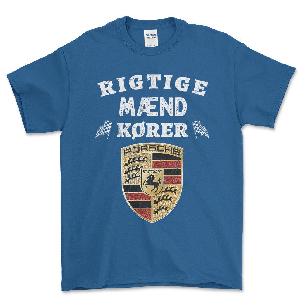 Porsche Rigtige Mænd Kører - Unisex T-Shirt , Bomuld-Beklædning-Porsche-Blå Royal-S-Forside-Garage Culture Shop- garage - man cave - merchandise