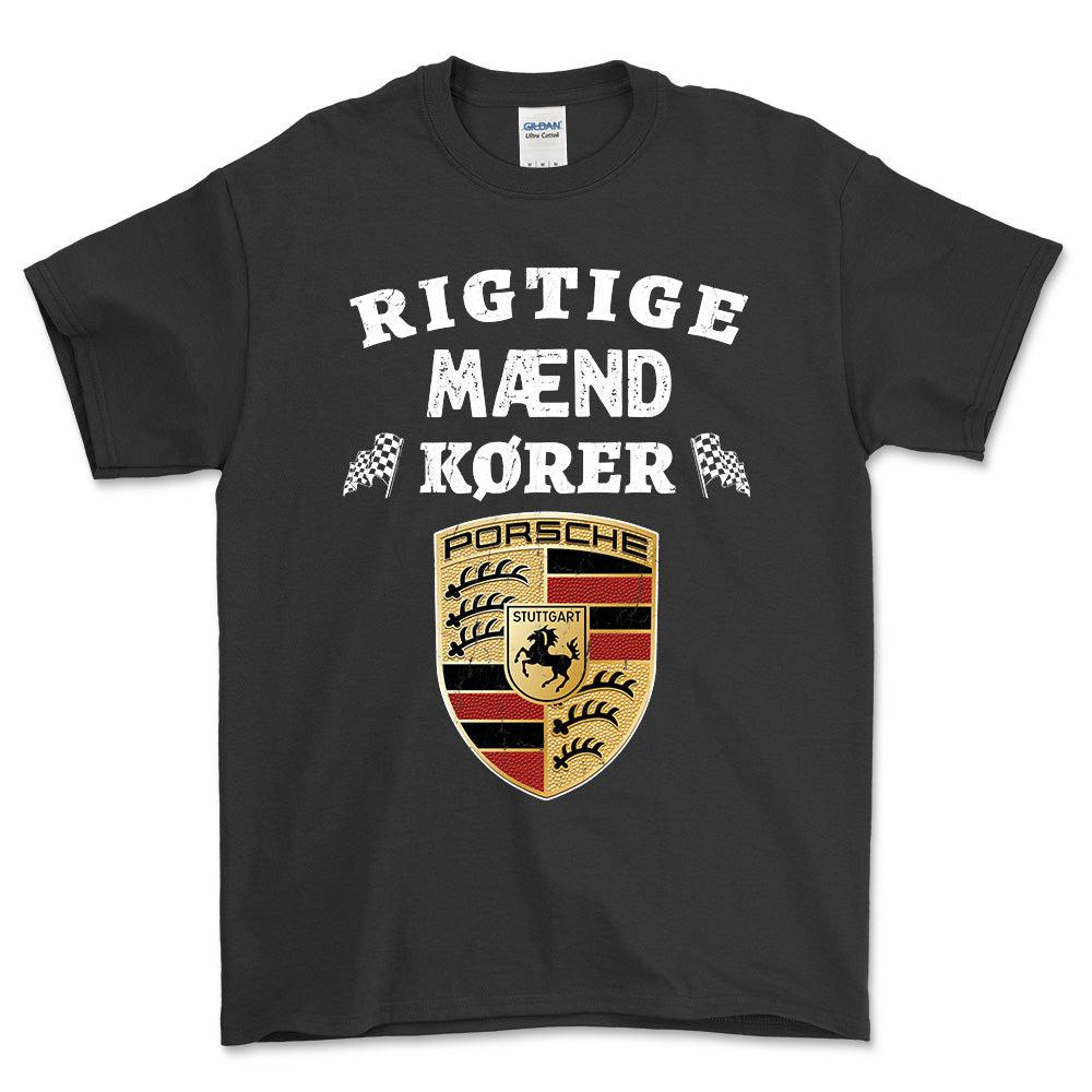 Porsche Rigtige Mænd Kører - Unisex T-Shirt , Bomuld-Beklædning-Porsche-Sort-S-Forside-Garage Culture Shop- garage - man cave - merchandise