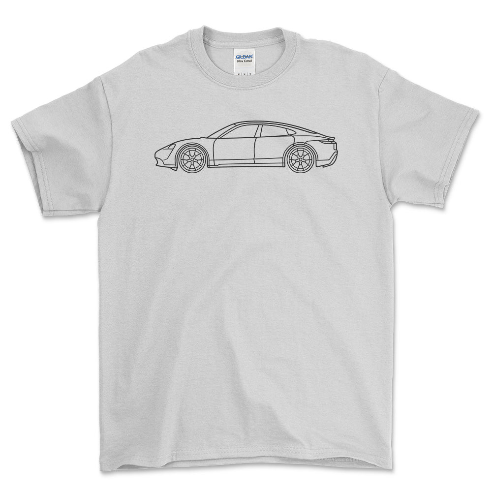 Porsche Taycan Outline - Unisex T-Shirt , Bomuld-Beklædning-Porsche-Hvid-S-Forside-Garage Culture Shop- garage - man cave - merchandise