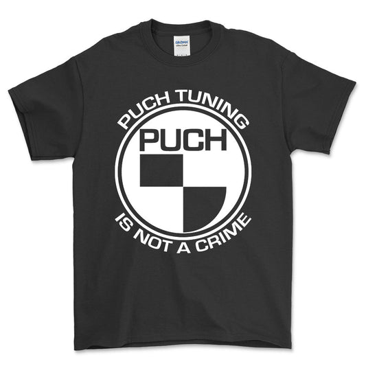 Puch Tuning Is Not A Crime Unisex T-Shirt , Bomuld-Beklædning-Puch-Sort-S-Forside-Garage Culture Shop- garage - man cave - merchandise