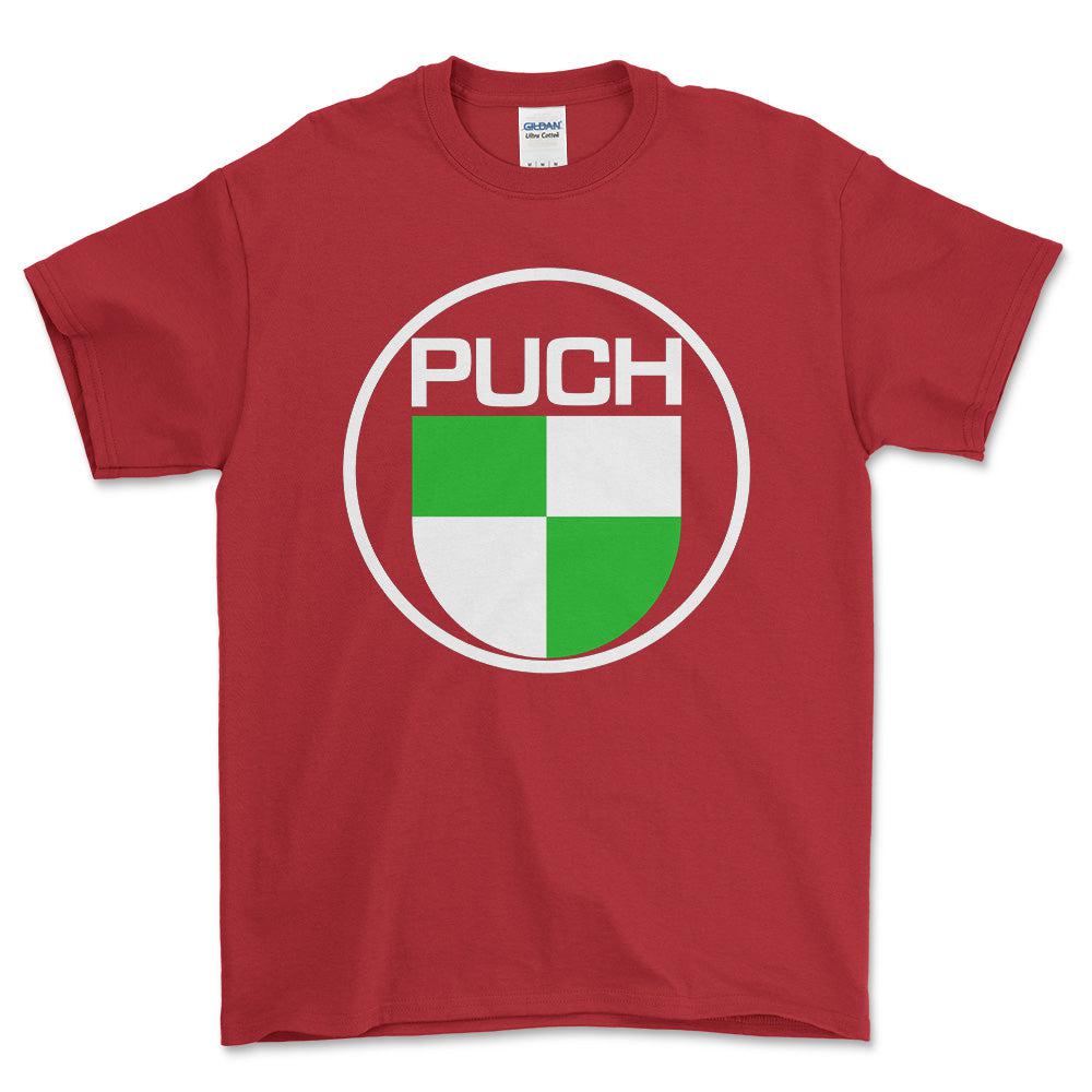 Puch Unisex T-Shirt , Bomuld-Beklædning-Puch-Rød-S-Forside-Garage Culture Shop- garage - man cave - merchandise