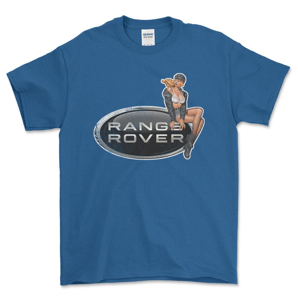 Range Rover Pinup - Unisex T-Shirt , Bomuld-Beklædning-Range Rover-Blå Royal-S-Forside-Garage Culture Shop- garage - man cave - merchandise