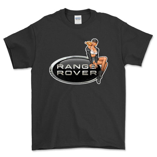 Range Rover Pinup - Unisex T-Shirt , Bomuld-Beklædning-Range Rover-Sort-S-Forside-Garage Culture Shop- garage - man cave - merchandise