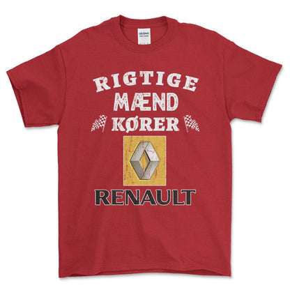 Renault Rigtige Mænd Kører - Unisex T-Shirt , Bomuld-Beklædning-Renault-Rød-S-Forside-Garage Culture Shop- garage - man cave - merchandise