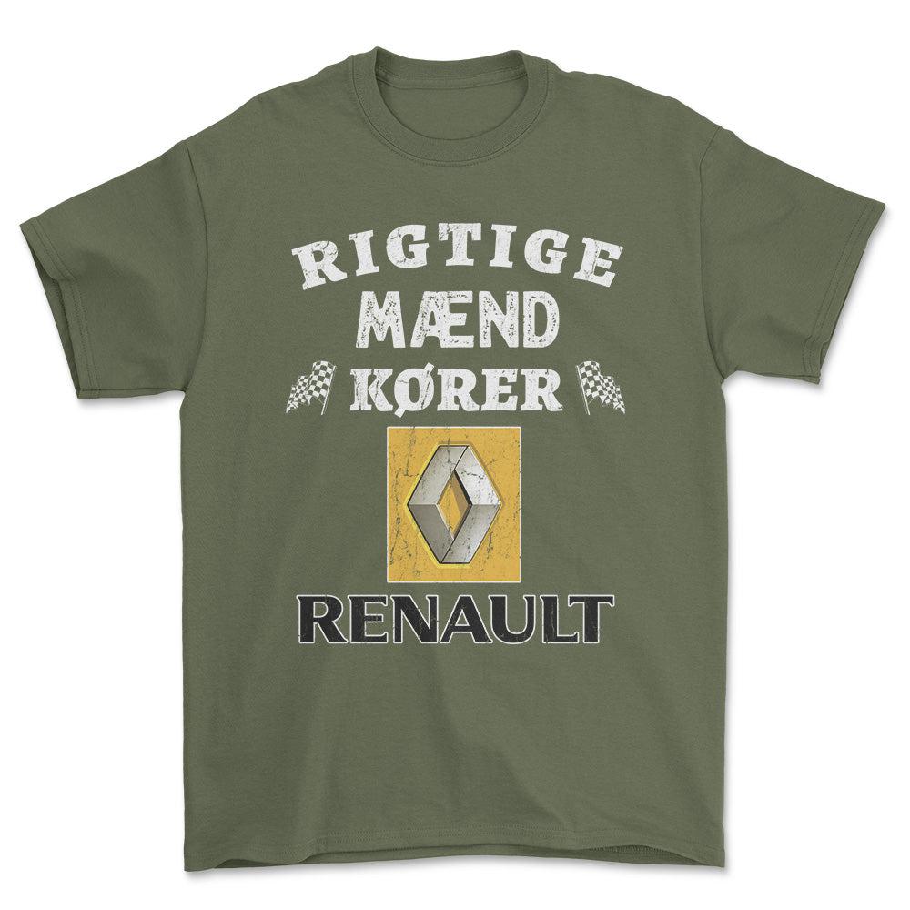 Renault Rigtige Mænd Kører - Unisex T-Shirt , Bomuld-Beklædning-Renault-Grøn Militær-S-Forside-Garage Culture Shop- garage - man cave - merchandise