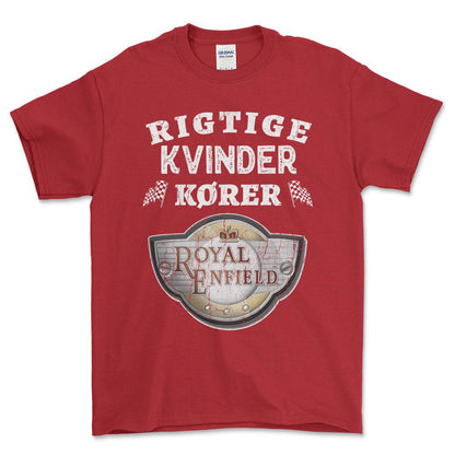 Royal Enfield Rigtige Kvinder Kører - Unisex T-Shirt , Bomuld-Beklædning-Royal Enfield-Rød-S-Forside-Garage Culture Shop- garage - man cave - merchandise