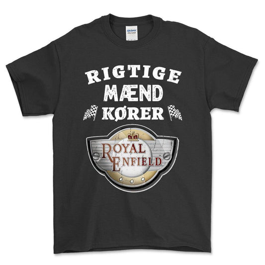 Royal Enfield Rigtige Mænd Kører - Unisex T-Shirt , Bomuld-Beklædning-Royal Enfield-Sort-S-Forside-Garage Culture Shop- garage - man cave - merchandise