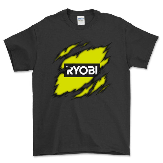 Ryobi Ripped Unisex T-Shirt , Bomuld-Beklædning-Tools-Sort-S-Forside-Garage Culture Shop- garage - man cave - merchandise