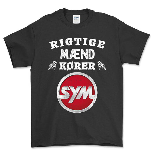 SYM Rigtige Mænd Kører - Unisex T-Shirt , Bomuld-Beklædning-SYM-Sort-S-Forside-Garage Culture Shop- garage - man cave - merchandise