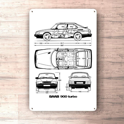 Saab 900 Turbo Blueprint Skilte, Musemåtte, Dækkeserviet, Dørmåtte-Blueprint-Saab-Garage Culture Shop- garage - man cave - merchandise