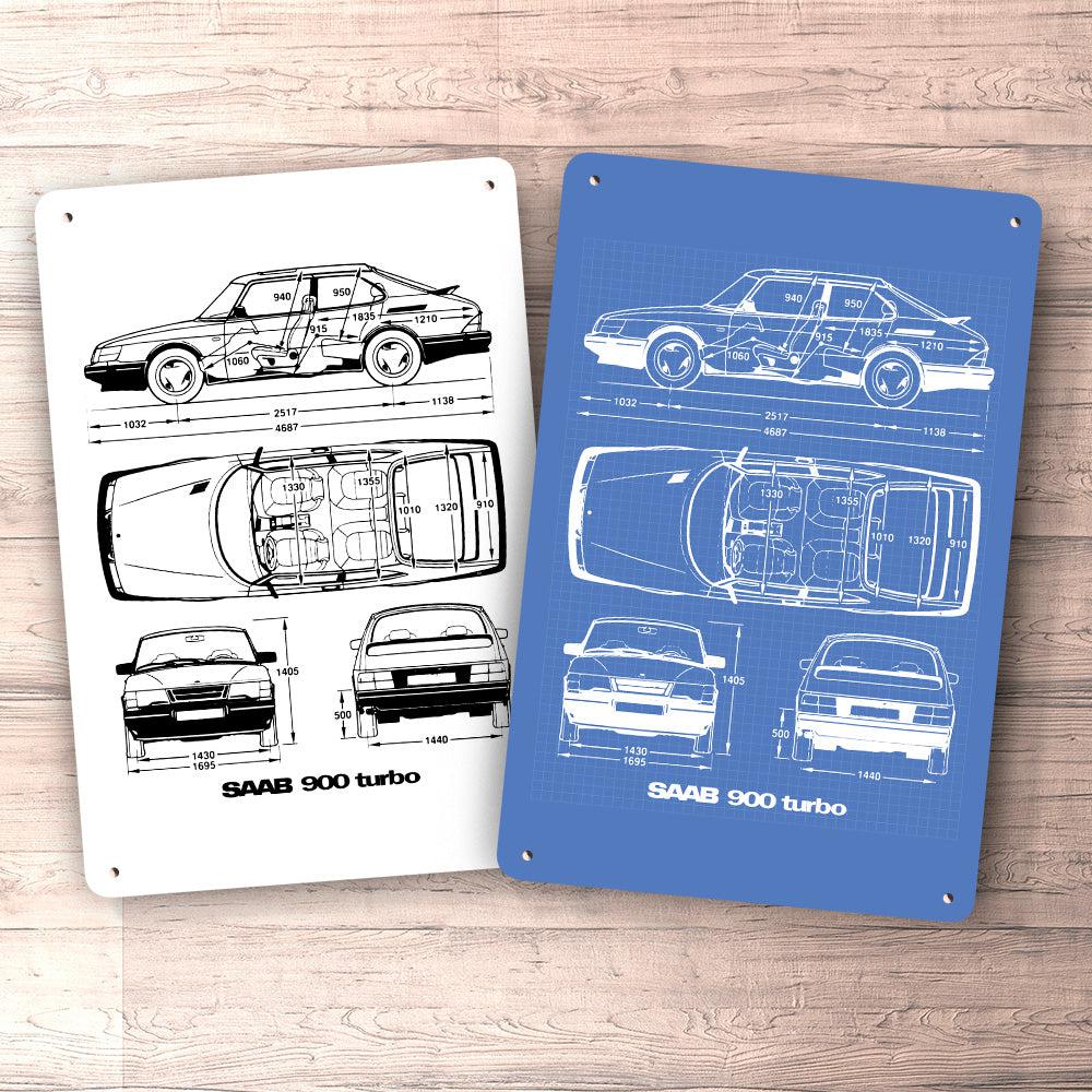 Saab 900 Turbo Blueprint Skilte, Musemåtte, Dækkeserviet, Dørmåtte-Blueprint-Saab-Garage Culture Shop- garage - man cave - merchandise