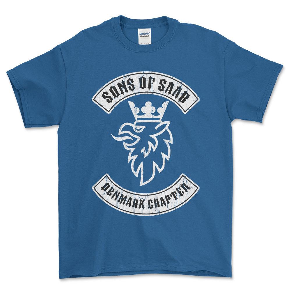 Saab Sons Of Saab Denmark Chapter Unisex T-Shirt , Bomuld-Beklædning-Saab-Blå Royal-S-Forside-Garage Culture Shop- garage - man cave - merchandise