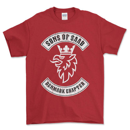 Saab Sons Of Saab Denmark Chapter Unisex T-Shirt , Bomuld-Beklædning-Saab-Rød-S-Forside-Garage Culture Shop- garage - man cave - merchandise