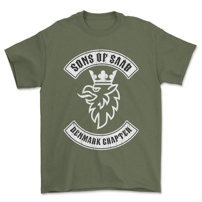 Saab Sons Of Saab Denmark Chapter Unisex T-Shirt , Bomuld-Beklædning-Saab-Grøn Militær-S-Forside-Garage Culture Shop- garage - man cave - merchandise