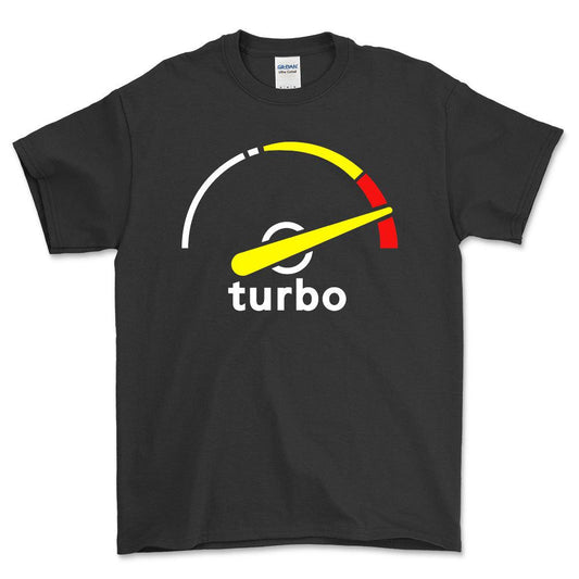 Saab Turbo Gauge Unisex T-Shirt , Bomuld-Beklædning-Saab-Sort-S-Forside-Garage Culture Shop- garage - man cave - merchandise