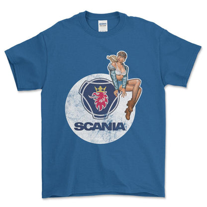 Scania Pinup - Unisex T-Shirt , Bomuld-Beklædning-Scania-Blå Royal-S-Forside-Garage Culture Shop- garage - man cave - merchandise