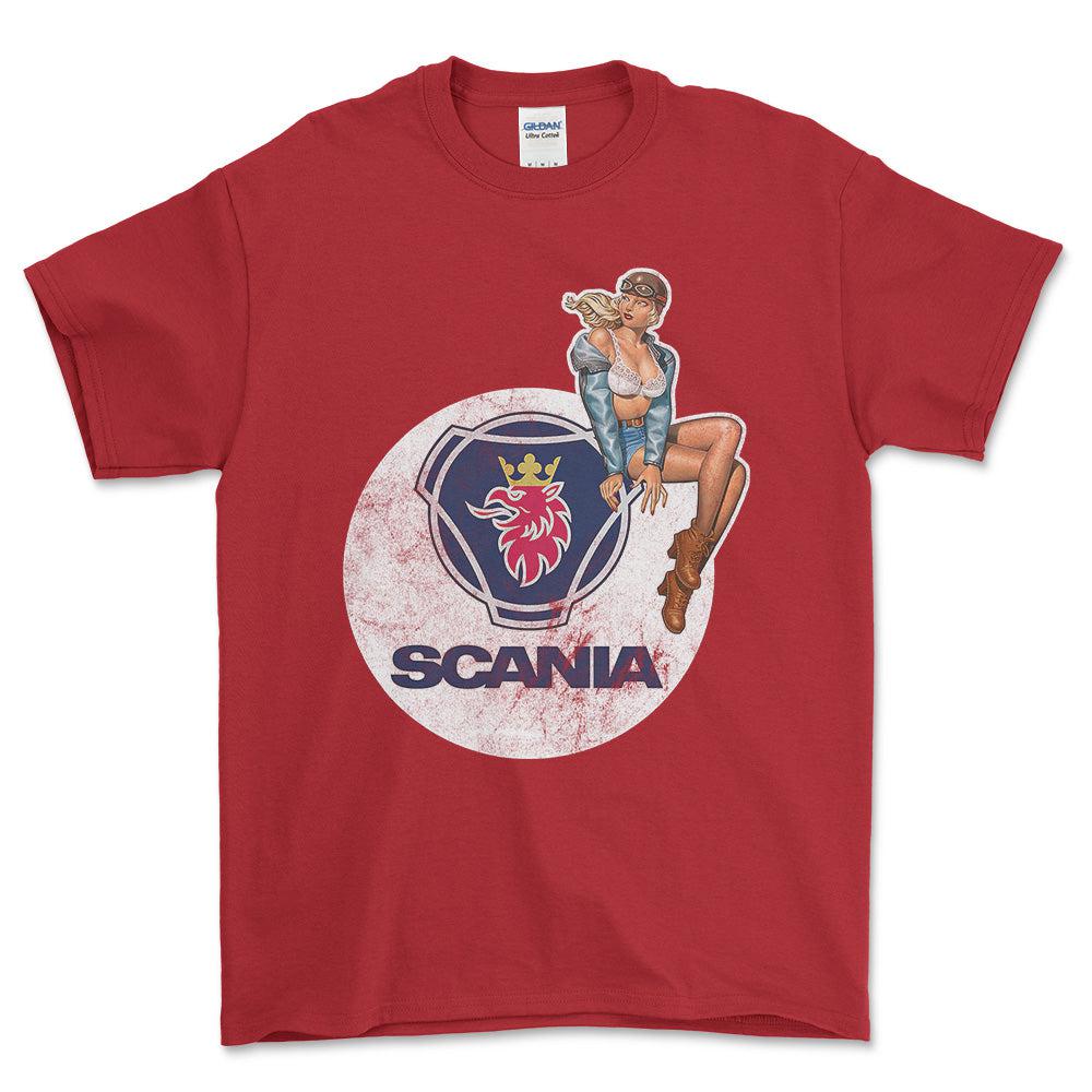 Scania Pinup - Unisex T-Shirt , Bomuld-Beklædning-Scania-Rød-S-Forside-Garage Culture Shop- garage - man cave - merchandise