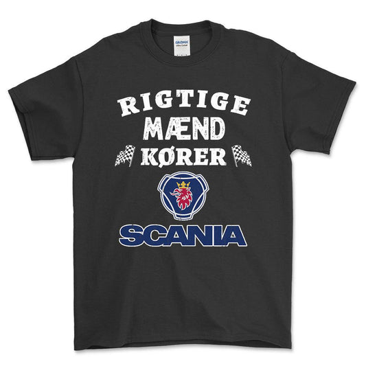 Scania Rigtige Mænd Kører - Unisex T-Shirt , Bomuld-Beklædning-Scania-Sort-S-Forside-Garage Culture Shop- garage - man cave - merchandise