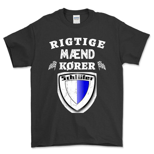 Schluter Rigtige Mænd Kører - Unisex T-Shirt , Bomuld-Beklædning-Schlüter-Sort-S-Forside-Garage Culture Shop- garage - man cave - merchandise