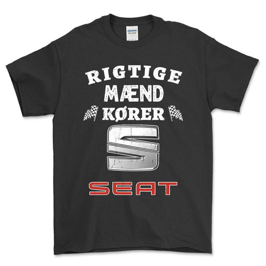 Seat Rigtige Mænd Kører - Unisex T-Shirt , Bomuld-Beklædning-Seat-Sort-S-Forside-Garage Culture Shop- garage - man cave - merchandise