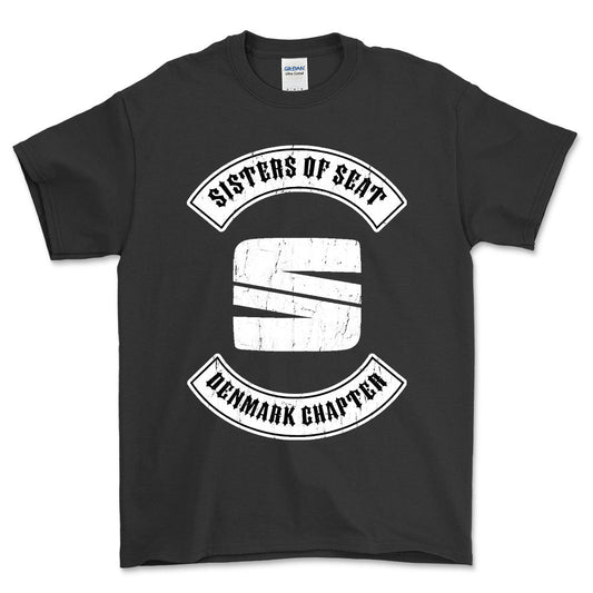 Seat Sisters Of Seat Denmark Chapter Unisex T-Shirt , Bomuld-Beklædning-Seat-Sort-S-Forside-Garage Culture Shop- garage - man cave - merchandise