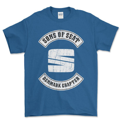 Seat Sons Of Seat Denmark Chapter Unisex T-Shirt , Bomuld-Beklædning-Seat-Blå Royal-S-Forside-Garage Culture Shop- garage - man cave - merchandise