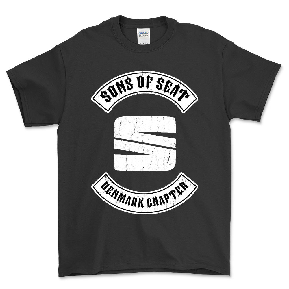 Seat Sons Of Seat Denmark Chapter Unisex T-Shirt , Bomuld-Beklædning-Seat-Sort-S-Forside-Garage Culture Shop- garage - man cave - merchandise