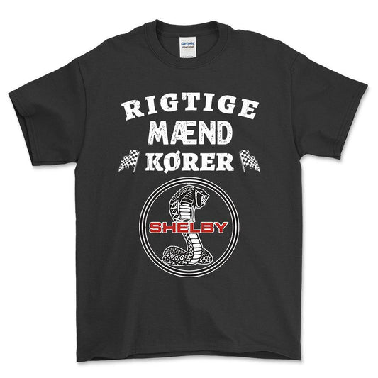 Shelby Rigtige Mænd Kører - Unisex T-Shirt , Bomuld-Beklædning-Shelby-Sort-S-Forside-Garage Culture Shop- garage - man cave - merchandise