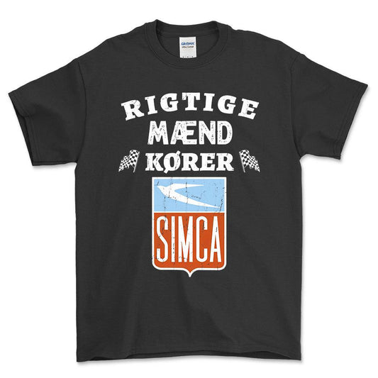 Simca Rigtige Mænd Kører - Unisex T-Shirt , Bomuld-Beklædning-Simca-Sort-S-Forside-Garage Culture Shop- garage - man cave - merchandise