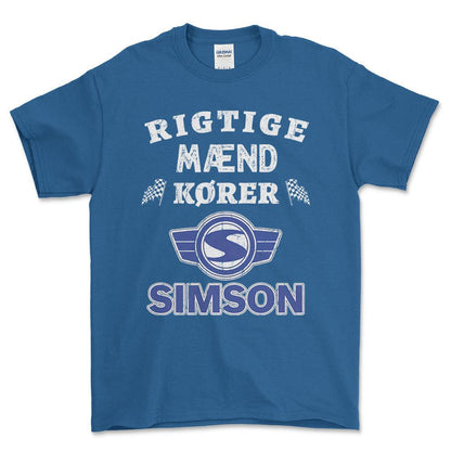 Simson Rigtige Mænd Kører - Unisex T-Shirt , Bomuld-Beklædning-Simson-Blå Royal-S-Forside-Garage Culture Shop- garage - man cave - merchandise