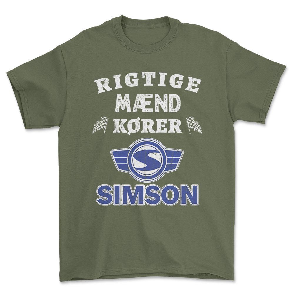 Simson Rigtige Mænd Kører - Unisex T-Shirt , Bomuld-Beklædning-Simson-Grøn Militær-S-Forside-Garage Culture Shop- garage - man cave - merchandise