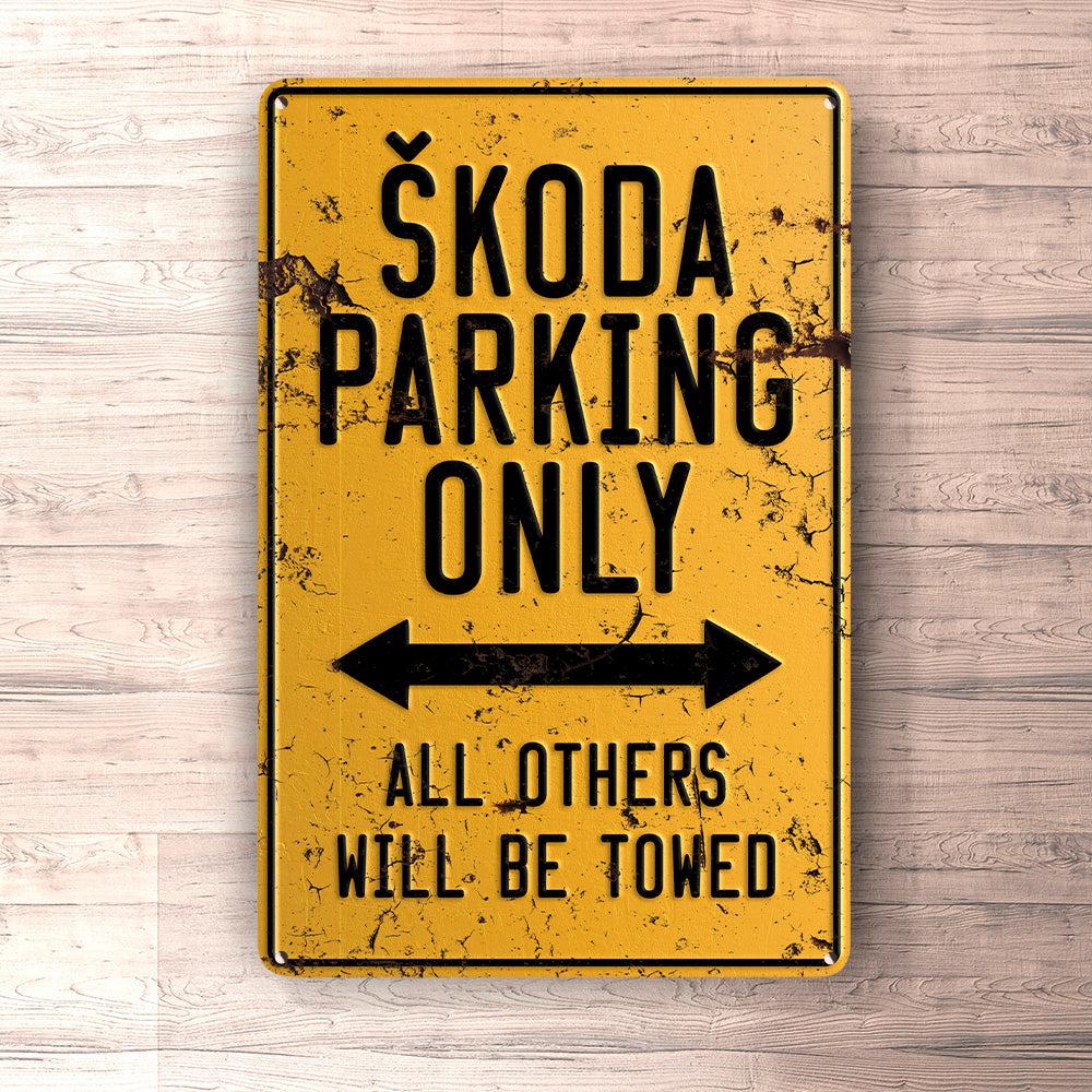 Skoda Parking Only Skilte, Musemåtte, Dørmåtte-Parking skilte-Skoda-Garage Culture Shop- garage - man cave - merchandise