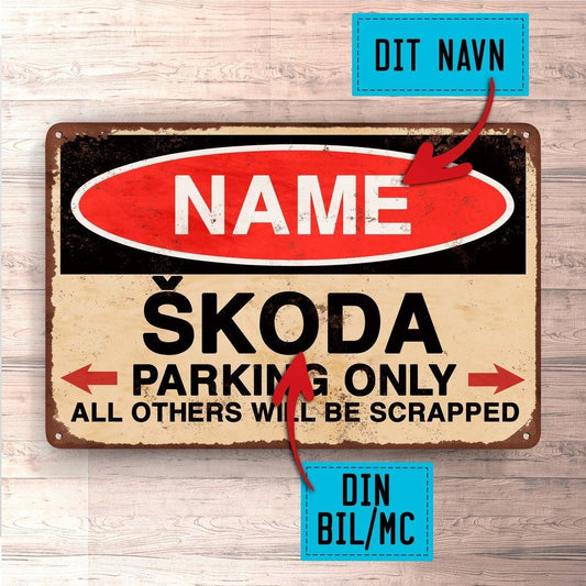 Škoda - Parking Only - Skilte, Musemåtte, Dørmåtte-Skilte-Skoda-Garage Culture Shop- garage - man cave - merchandise