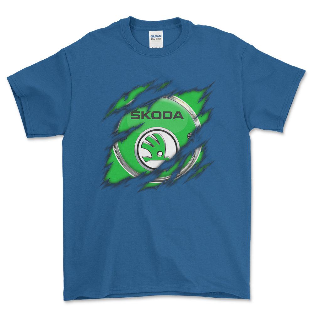 Skoda Ripped Unisex T-Shirt , Bomuld-Beklædning-Skoda-Blå Royal-S-Forside-Garage Culture Shop- garage - man cave - merchandise