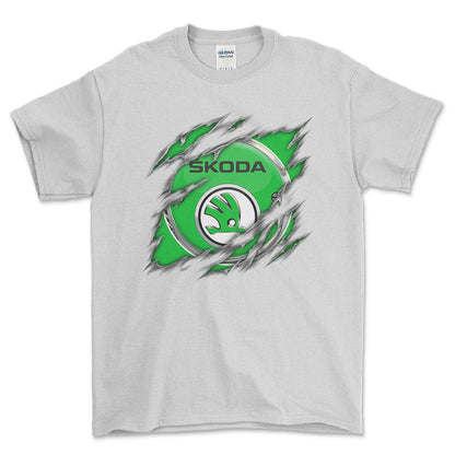 Skoda Ripped Unisex T-Shirt , Bomuld-Beklædning-Skoda-Hvid-S-Forside-Garage Culture Shop- garage - man cave - merchandise