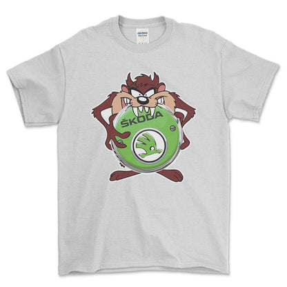 Skoda TAZ Unisex T-Shirt , Bomuld-Beklædning-Skoda-Hvid-S-Forside-Garage Culture Shop- garage - man cave - merchandise