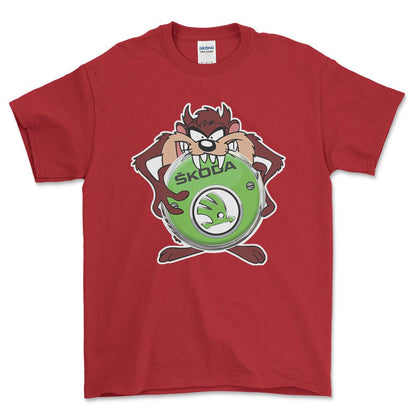 Skoda TAZ Unisex T-Shirt , Bomuld-Beklædning-Skoda-Rød-S-Forside-Garage Culture Shop- garage - man cave - merchandise