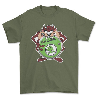 Skoda TAZ Unisex T-Shirt , Bomuld-Beklædning-Skoda-Grøn Militær-S-Forside-Garage Culture Shop- garage - man cave - merchandise