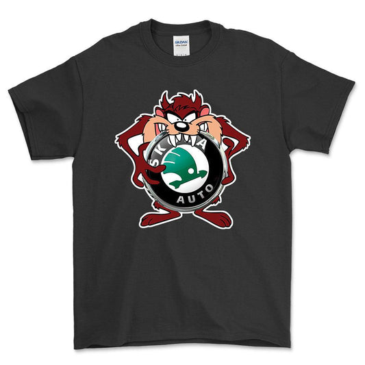 Skoda TAZ Unisex T-Shirt , Bomuld-Beklædning-Skoda-Sort-S-Forside-Garage Culture Shop- garage - man cave - merchandise