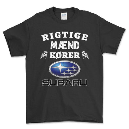 Subaru Rigtige Mænd Kører - Unisex T-Shirt , Bomuld-Beklædning-Subaru-Sort-S-Forside-Garage Culture Shop- garage - man cave - merchandise