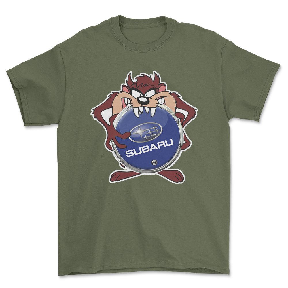 Subaru TAZ Unisex T-Shirt , Bomuld-Beklædning-Subaru-Grøn Militær-S-Forside-Garage Culture Shop- garage - man cave - merchandise