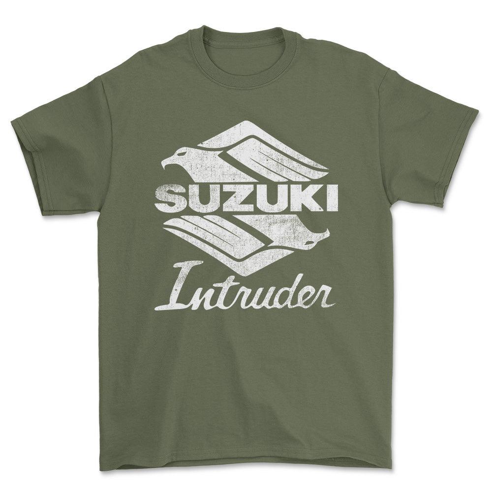 Suzuki Intruder Unisex T-Shirt , Bomuld-Beklædning-Suzuki-Grøn Militær-S-Forside-Garage Culture Shop- garage - man cave - merchandise