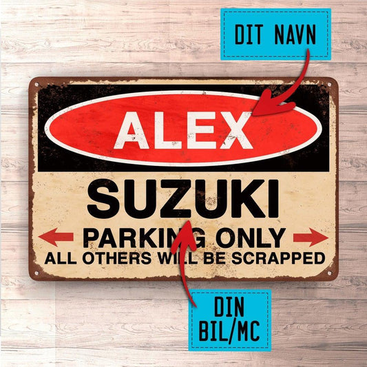 Suzuki - Parking Only - Skilte, Musemåtte, Dørmåtte-Skilte-Suzuki-Garage Culture Shop- garage - man cave - merchandise