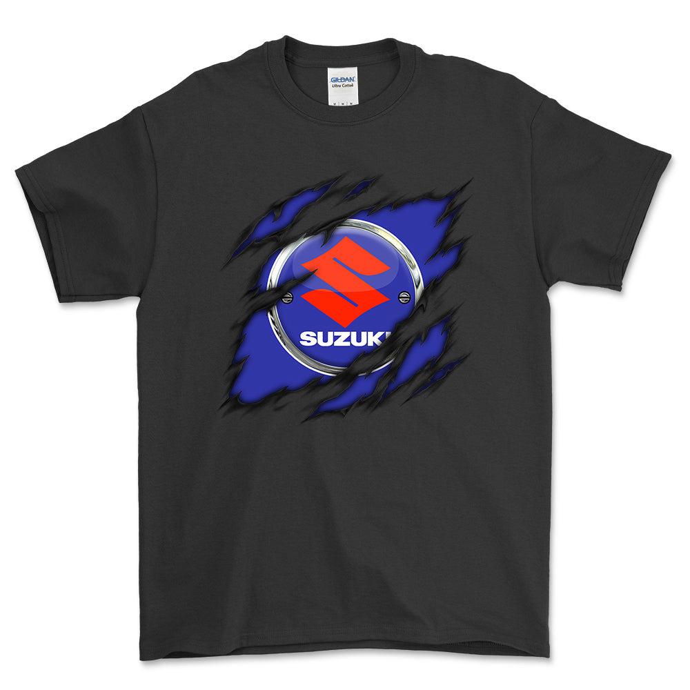 Suzuki Ripped Unisex T-Shirt , Bomuld-Beklædning-Suzuki-Sort-S-Forside-Garage Culture Shop- garage - man cave - merchandise