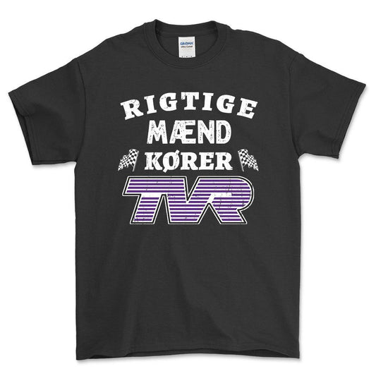 TVR Rigtige Mænd Kører - Unisex T-Shirt , Bomuld-Beklædning-TVR-Sort-S-Forside-Garage Culture Shop- garage - man cave - merchandise