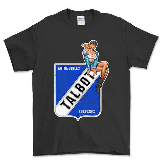 Talbot Pinup - Unisex T-Shirt , Bomuld-Beklædning-Talbot-Sort-S-Forside-Garage Culture Shop- garage - man cave - merchandise