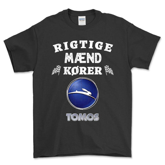 Tomos Rigtige Mænd Kører - Unisex T-Shirt , Bomuld-Beklædning-Tomos-Sort-S-Forside-Garage Culture Shop- garage - man cave - merchandise