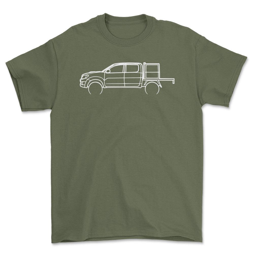 Toyota Hilux 2009 Outline - Unisex T-Shirt-Beklædning-Toyota-Grøn Militær-S-Forside-Garage Culture Shop- garage - man cave - merchandise