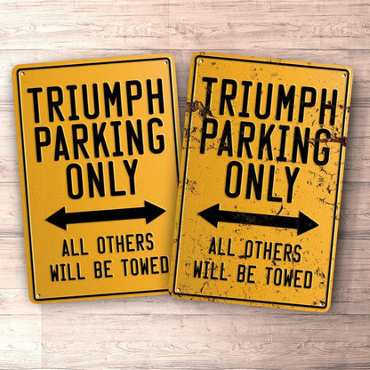 Triumph Parking Only Skilte, Musemåtte, Dækkeserviet, Dørmåtte-Parking skilte-Triumph-Garage Culture Shop- garage - man cave - merchandise
