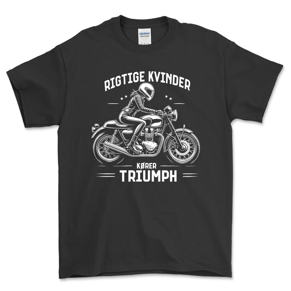Triumph Rigtige Kvinder Kører Triumph - Unisex T-Shirt , Bomuld-Beklædning-Triumph-Sort-S-Forside-Garage Culture Shop- garage - man cave - merchandise